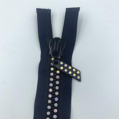 WKXFJJWZC - Cremalleras de cristal checo (2 unidades, 60 cm, doble hebilla, con cierre separador) negro