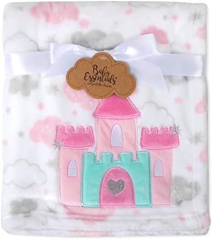 Plush Fleece Throw and Receiving Baby Blankets for Boys and Girls 30x40 (Castle & Clouds)