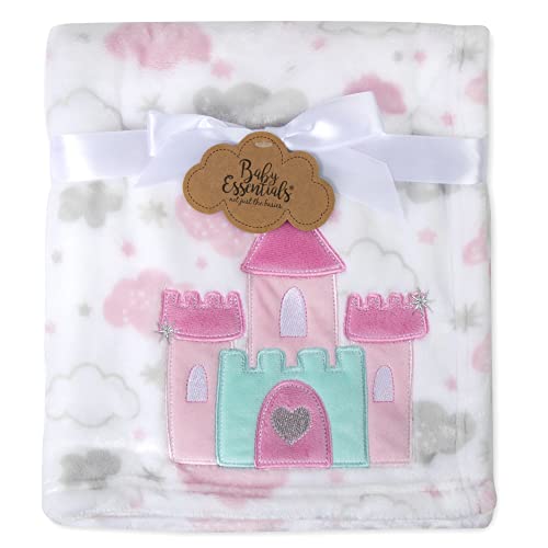 Image of Plush Fleece Throw and Receiving Baby Blankets for Boys and Girls 30x40 (Castle & Clouds)