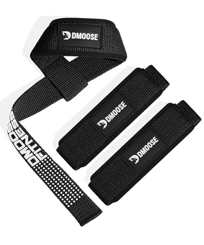 DMoose Fitness Lifting Straps - 4mm Neoprene Padded Wrist Straps for Weightlifting & Powerlifting - Cotton Lifting Strap with Silicone Grip for Men & Women - Durable Deadlift Strap for Gym Workout