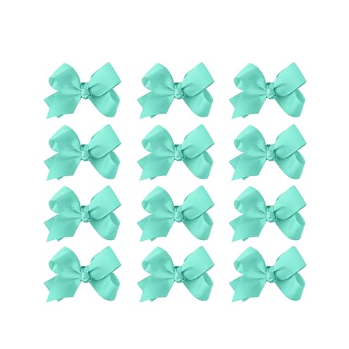 Image of Small Solid Bow for Girls - Set of 12 (Aqua)