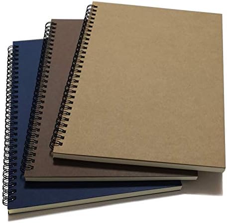 YUREE Spiral Notebook/Spiral Journal Lined, B5 Hard Kraft Cover Wire Bound Notebook Ruled, 70 Sheets (140 Pages), 10.5" x 7.3", 3 Notebooks Per Pack, Dark Brown/Blue/Brown