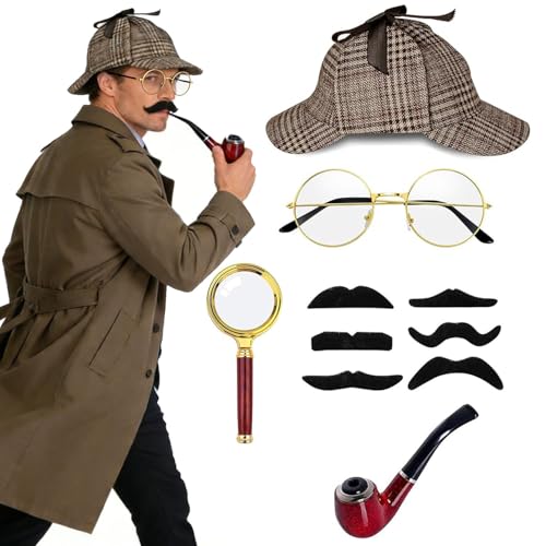 GVVJYXD Detective Costume Accessories Set Outfit Accessories For Adults Women Men with Detective Hat for Dress Up