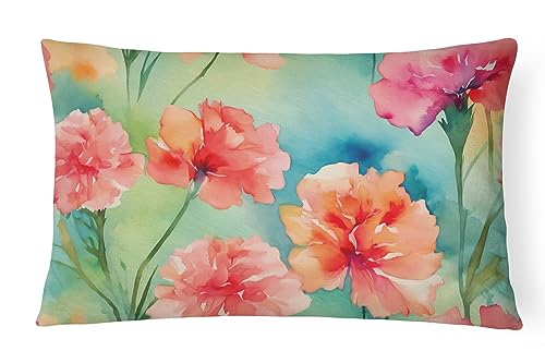 Caroline's Treasures DAC1549PW1216 Carnations in Watercolor Fabric Decorative Pillow 100% Machine Washable Pillow, Indoor or Outdoor Decorative Throw Pillow for Couch, Bed or Patio