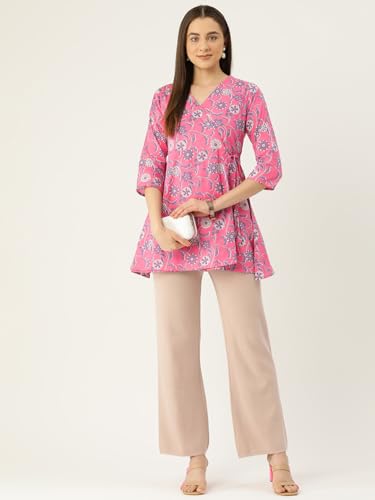 Image of feranoid Floral Print Angrakha 3 Sleeves Flared Kurti