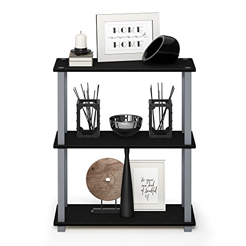 Image of Furinno TURN-S-TUBE Storage Shelves Set of 2, 3-Tier Book Shelf, Corner Shelf, Toolless Open Shelves, Square Tubes, for Organization and Storage, Living Room, Garage, Home Office, Black