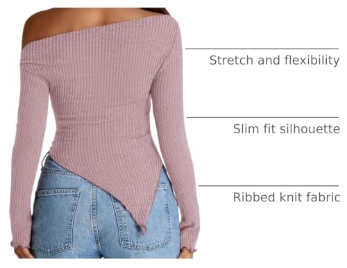 PRETTYGARDEN Women's Fall Off the Shoulder Long Sleeve Tops Grey Pink,XS by PRETTYGARDEN - Used condition - US$14.72