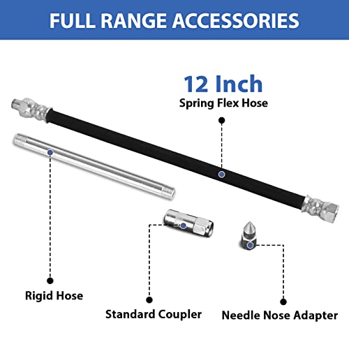 Unoyx Grease Gun, 8000Psi Pistol Grip Grease Gun, Ultra-Light Aluminum Grease Gun With 14Oz Load, Rigid Hose, Standard Coupler And Needle Nose Adapter, For Car Trucks Tractors Marine Bearings #TOP3