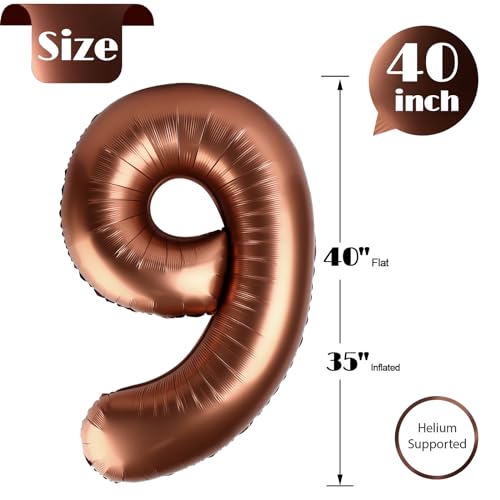 Image of Dark Brown 9 Balloon, Coffee Brown Number Balloons 40 Inch, 9th Giant Chocolate Birthday Decorations,19th 29th Party Decorations Supplies, Number 9 Balloon
