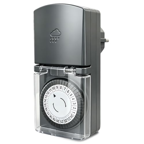 G-ELEK Zeitschaltuhr Aussenbereich 24-Stunden-Mechanische Zeitschaltuhr Steckdose Outdoor mit Kindersicherung & Schutzabdeckung IP44 Wasserdicht für Lichter Weihnachtsdeko Grau