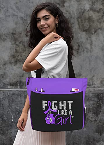 Fight Like A Girl Knockout Dakota 5-Pocket Tote Bag For Lupus, Pancreatic Cancer, Epilepsy Awareness - Purple #TOP3