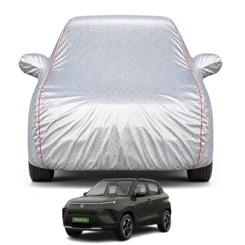 Image of Car Cover for Punch Ev 2024-2026 | 100% Waterproof, UV & Dust Protection | Full Body Cover, Mirror & Antenna Pocket | Triple Stitched, Soft Inner Lining, Belt & Buckle (Metalic Silver)