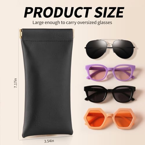 Image of 3 pack leather eyewear case PU soft sunglasses bag squeeze top portable lightweight eyewear case for men and women