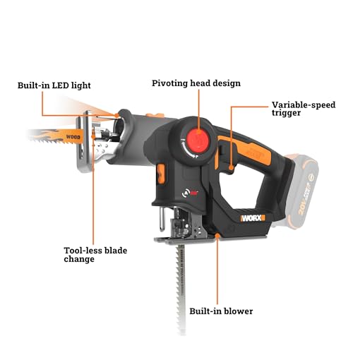 WORX Cordless Reciprocating Saw & Jigsaw, 20V 3/4-Inch 2-in-1, WX550L.9 - image 5