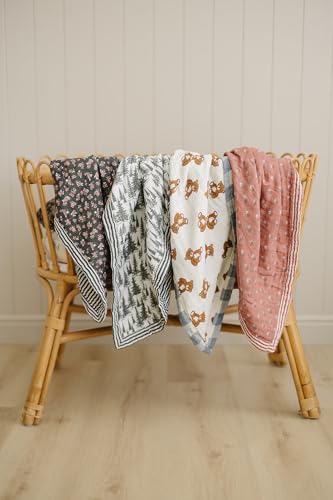 Image of Mebie Baby Muslin Quilt, Olive Bloom Green Stripes, 100% Cotton Baby Blanket for Girls & Boys, Newborns to Toddler, Soft Swaddle Blanket, 47 inchx47 inch