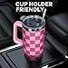 wesncdch 40 oz Tumbler with Handle and Straw Lid | Vacuum Insulated Leak Proof Tumbler | Stainless Steel Water Bottle Cup Gifts for Moms Dads Women Men Him Her | Pink Checkered