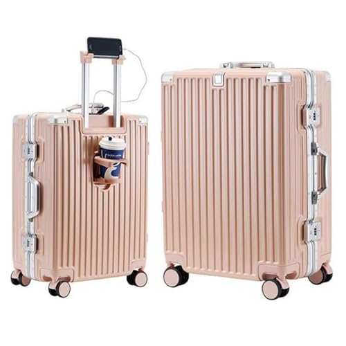 Large Suitcases with Wheels Carry on Luggage Hard Shell Suitcases with USB Charger Cup Holder TSA Password Lock,Pink,22in