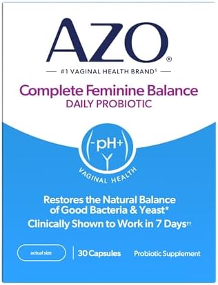 AZO Complete Feminine Balance Daily Probiotics for Women, Clinically Proven to Help Protect Vaginal Health, Helps balance pH and yeast, Non-GMO, 30 Count