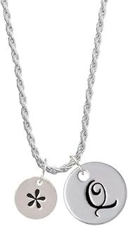 Delight Jewelry Silvertone Disc - Symbol - Asterisk - * - Silvertone Script Initial Disc - Charm Necklace, 20"+3"