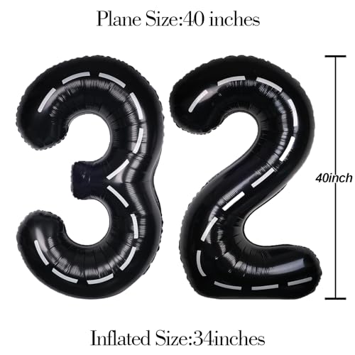 Image of Race Car 40 Inch Black 32 Big Large Helium Balloon Number 0-9 | Track Giant Digital 32nd Foil Mylar Balloons for Men Birthday Car Theme Party Anniversary Graduation Decorations