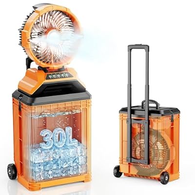 30L Bucket Portable Misting Fan, 30000mAh Rechargeable Battery Powered Oscillating Cooling Fan, 4 Strong Winds, Brushless Motor Outdoor Fans for Fishing, Travel, Garden, Golf, Tent