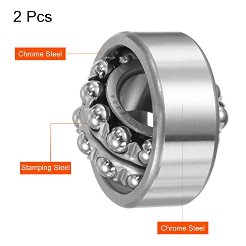 Roulement à billes auto-alignant 20mm alésage 47mm OD uxcell 2204 double rangée acier - 3