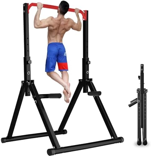 Bild 13 - DOBESTS Faltbar Power Tower Dip Station Klimmzugstange Freistehend Höhenverstellbar Multifunktional Fitness Trainingsgerät für Klimmzugstange Liegestütze Abdominal, Dreiecksstruktur