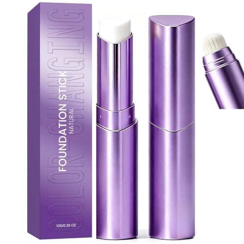 Foundation Stick 2-in-1 Color Changing Foundation Stick with Brush Moisturizing Long-Lasting Makeup for All Skin TypesDeep Skin