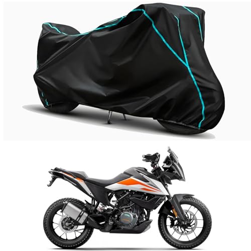 Image of Waterproof Bike Body Cover Compatible for | KTM 490 Adventure | Taffeta Fabric, Sky Piping Design, Bottom Elastic Fit | Dustproof, Sun UV & Rain Protection for All Weather.