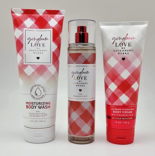 Bath & Body Works - Gingham Love - Bundle -3 items - Moisturizing Body Wash, Ultimate Hydration Body Cream and Fine Fragrance Mist - Spring 2022