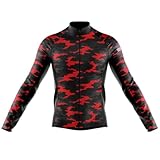 Man Cycling Bike Jersey Long Sleeve with 3 Rear Pockets Retro33 Red