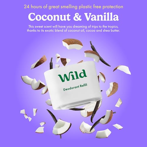 Wild - Natural Refillable Deodorant Variety Pack - Aluminium Free - Scents Include Fresh Cotton & Sea Salt, Cherry Blossom And Coconut & Vanilla Scents - Long Lasting Protection - 6