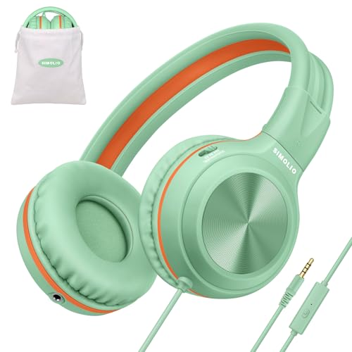 SIMOLIO Casque Filaire avec Microphone et Volume Limité à 85/94/104dB, Casque Léger et Pliable avec Port de Partage, étui de Transport et Prise 3,5 mm pour...