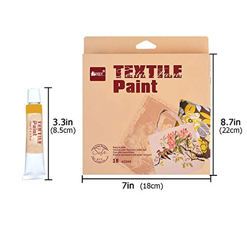 Hapree Permanent Fabric Paint with Palette Bonus, 18 Vibrant Colors Textile Paints Dye for T-Shirt Clothing Canvas Wood Ceramic Glass, 18 x 12ml (0.4 fl.oz)