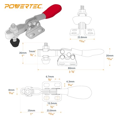 Image of POWERTEC 8PK Small Toggle Clamp, 60 lbs Holding Capacity, 201 Quick Release Horizontal Adjustable Clamps for Woodworking Jigs and Fixtures, Welding, Drill Press, Table Saw Sled, Tool Boxes (20321-P2)