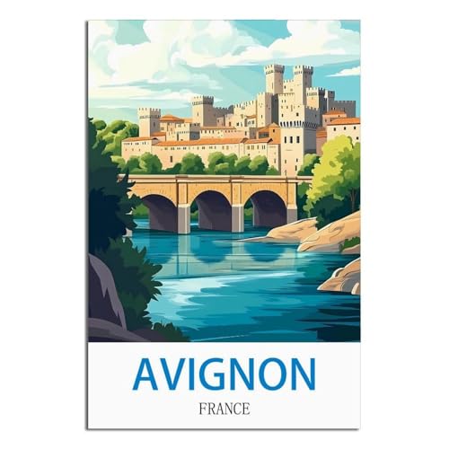 Poster de voyage vintage Avignon France LNBIAND 50x75 cm pour décoration murale rétro