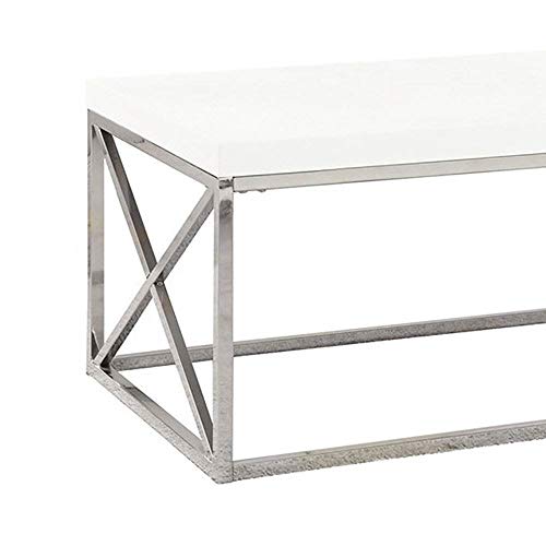 Monarch Specialties Modern Coffee Table For Living Room Center Table With Metal Frame, 44 Inch L, Glossy White / Chrome #TOP4