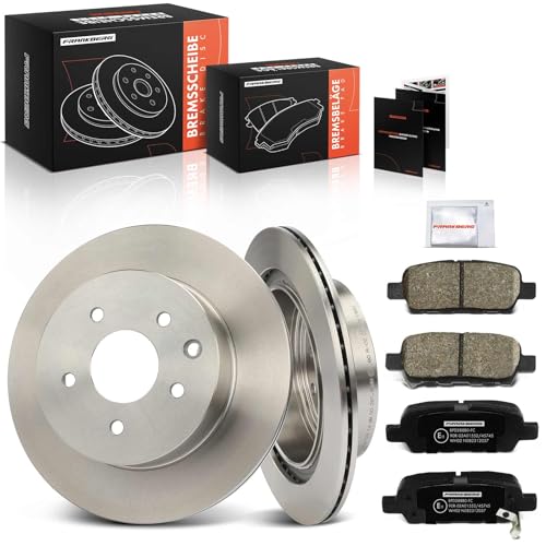 Frankberg Brake Kit incl. 2x Brake Disc + 4x Brake Pad Rear Compatible with Qashqai +2 I J10 NJ10 Qashqai II SUV J11 J11 X-Trail T31 Replace# 432068H700