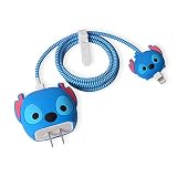 MTYXYTM 3D Cute Cartoon Series Fast Charger Protector for iPhone 14/13/12/11 Pro Max - 18W/20W Fast Charging Cable Head Cover Accessory, No.17(4in1)