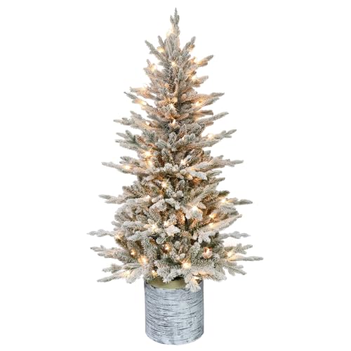 Puleo International 4.5ft Pre-Lit Potted Flocked Arctic Fir Christmas Tree