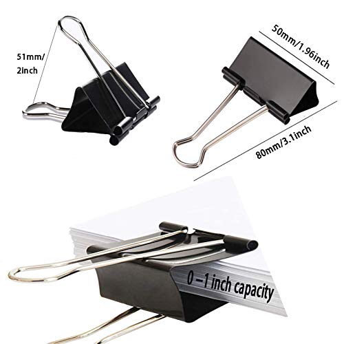 Extra Large Binder Clips 2 Inch (48 Pack), Big Paper Clamps for Office and Home Supplies, Black