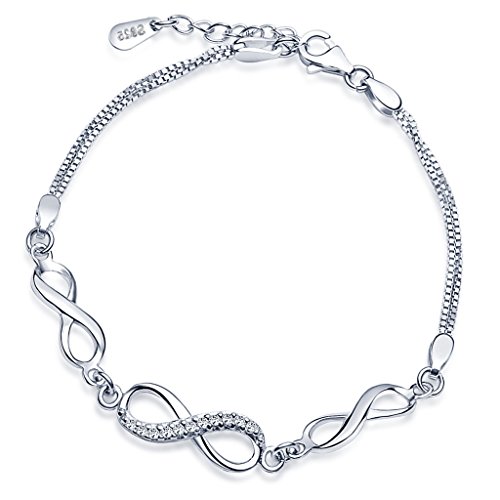Yumilok Bracelet extensible femme en argent 925 et zirconium blanc d'argent la forme de signe élégant la chaîne vénitienne doublé