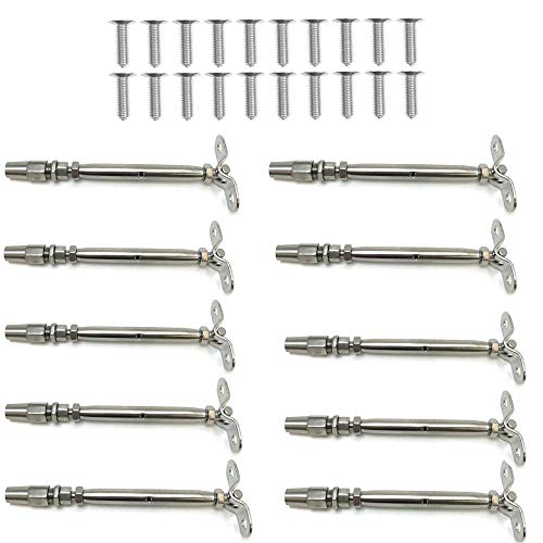 VOTOER Swageless Wall Toggle Turnbuckle Tensioner Stainless Steel Marine Grade T316 for 1/8 Cable Size (10 Packs)