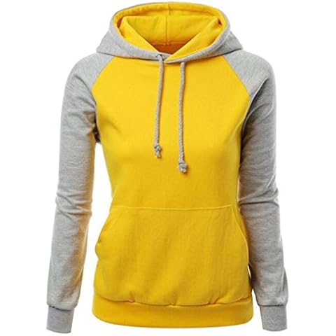 Sunshinebeauty Women Vintage Hoodies Sport Raglan Sleeve Sweatshirt (Large, Yellow+Grey) Cover