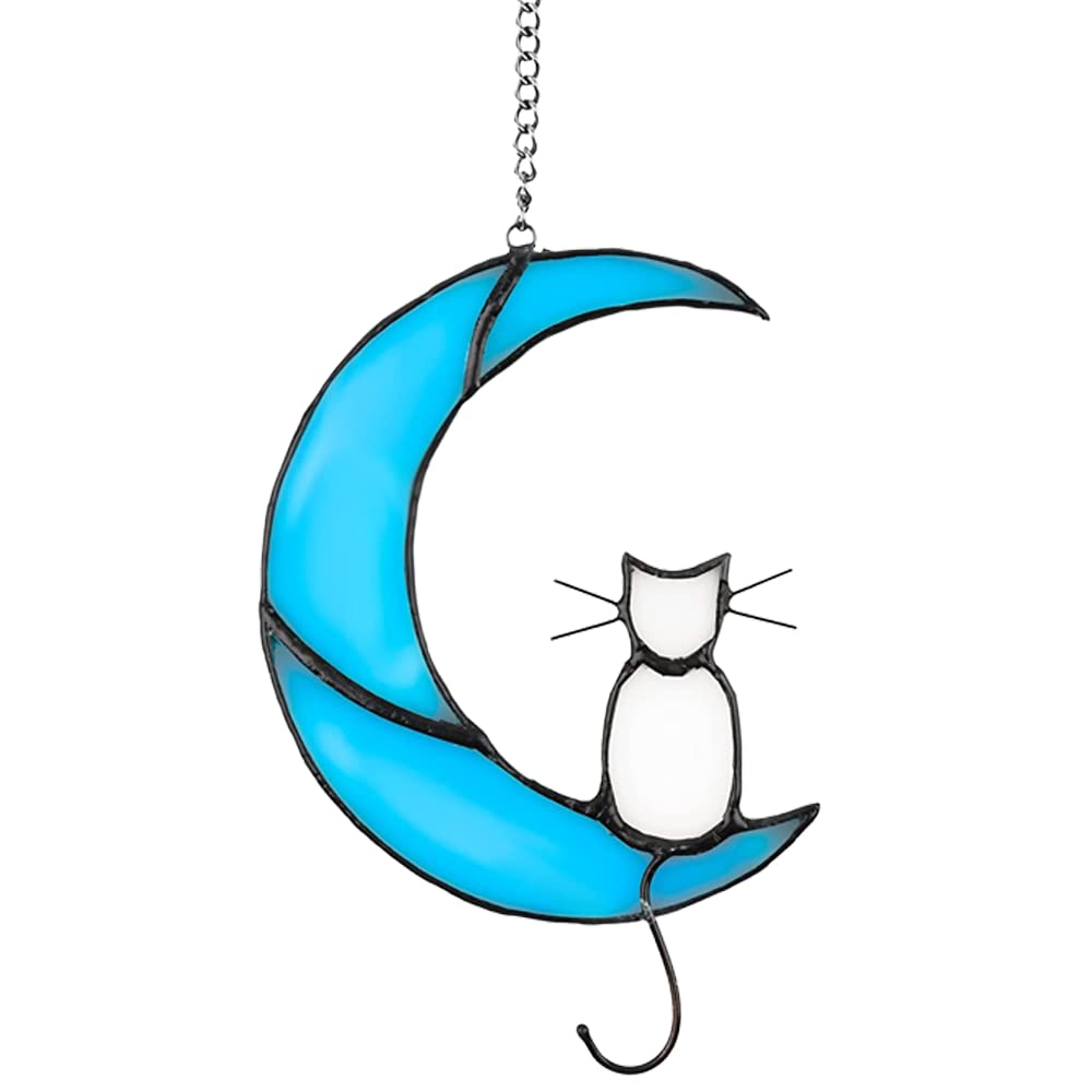 White Cat On Blue Moon, Tabby Cat Ornament, Cat Memorial, Cat Gifts for Cat Lovers, Cat Lovers Gift for Women, Loss of Cat Sympathy Gift, Cat Loss Sympathy Gift, Cat Bereavement Gift for Garden Décor