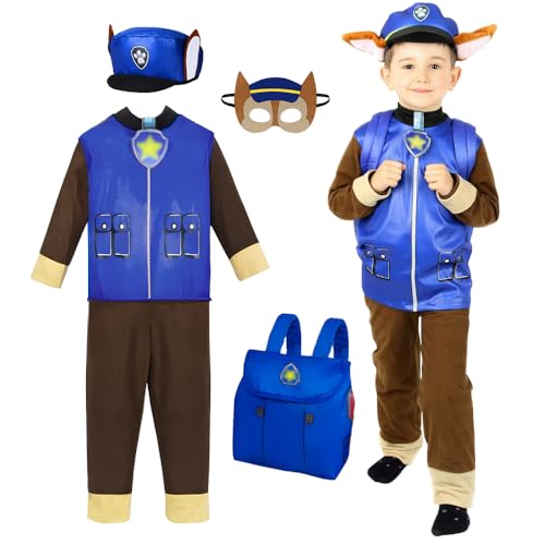 TOLOYE Disfraz para Niños y Divertidos Accesorios con Chaqueta,Pantalones,Tocado,Mochila,Parche De Ojos,Disfraz para Niños 3-4 Años Para Halloween,Cosplay,Carnaval Fiestas (azul)