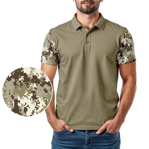 Image of Patriotic USA Golf Polo Shirt - Men's Performance Short Sleeve Moisture Quick Dry Fit Athletic Veteran UPF Stretch Casual Fun