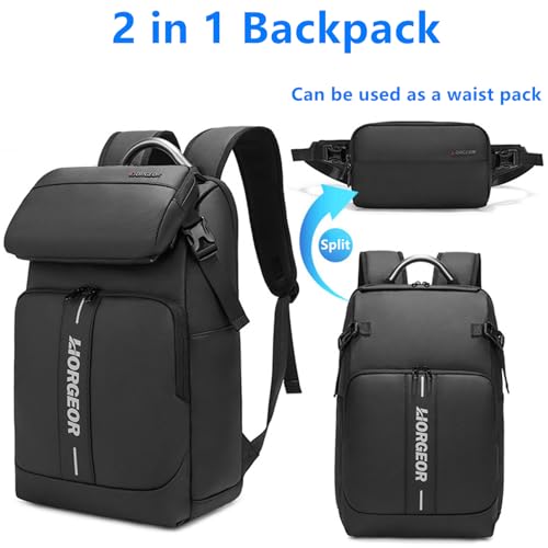 O-TBOST 2 in 1 Business Slim Backpack for Men 15.6 Inch Laptop Backpack with Detachable Waist Pack (Black)4