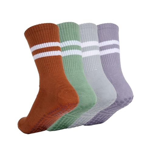 Women's Anti-Slip Yoga Socks 4-Pack | Silicone Grip, Breathable for Pilates, Ballet, Fitness & Therapy