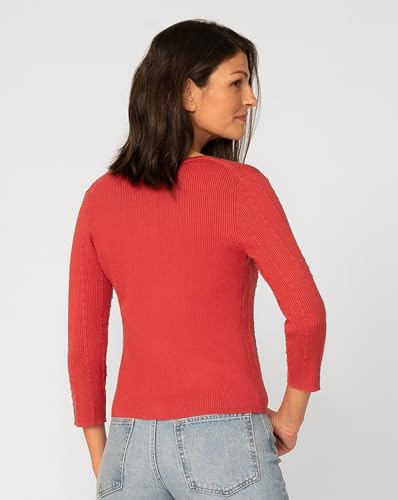 Image of Cable & Gauge Textured Rib Crewneck Cardigan, 3 /4 Sleeve, Button Front for Women